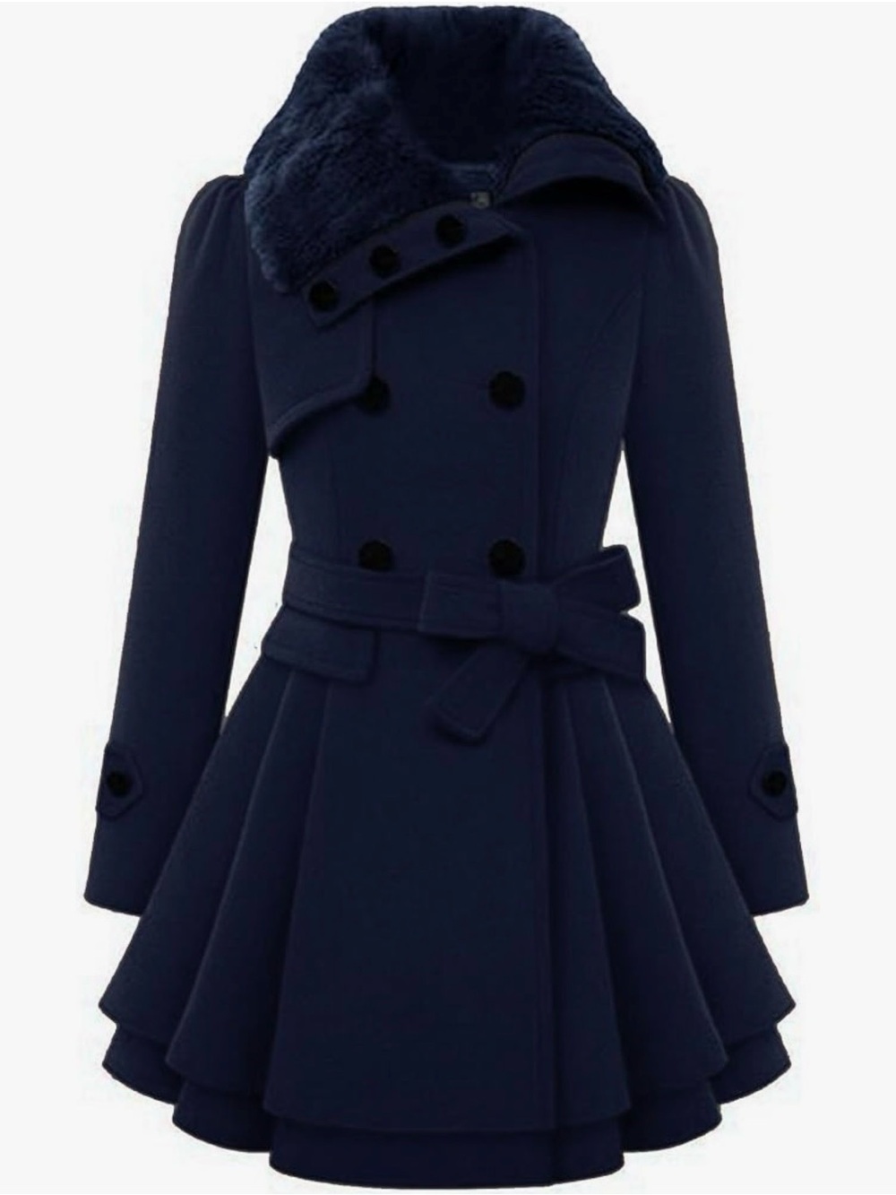 zeagoo Navy Coat with Faux Fur Trim